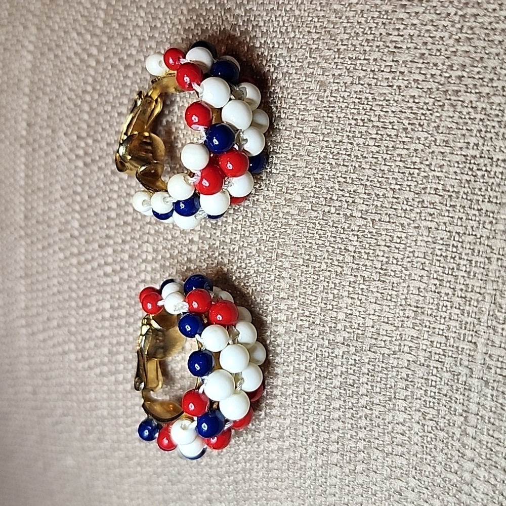Vintage Patriotic Beaded Hoop Earrings